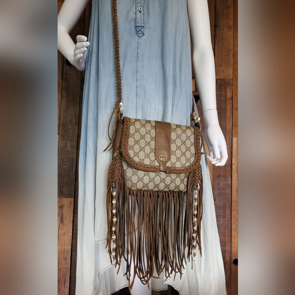 Gucci Fringe Crossbody Bag Vintage Boho Bag Style Western Bag Southwestern Bag - Picture 3 of 14